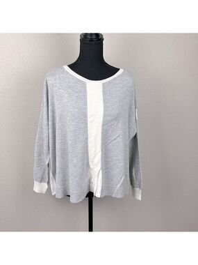 Nvelop Sweater Long Sleeve Crewneck Gray/White Colorblock Stripe Cotton Top L